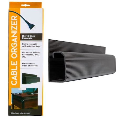 Fleming Supply J Channel Desk Cable Organizer, 10 Black Raceway, Cord Cover Management Kit for Desks, Offices 688724YNF